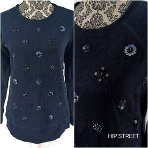 TOMMY BAHAMA Sequin and Bead Glamour Long Sweatshirt M